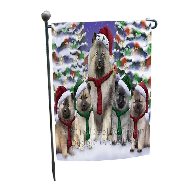Keeshonds Dog Christmas Family Portrait in Holiday Scenic Background Garden Flag GFLG52661