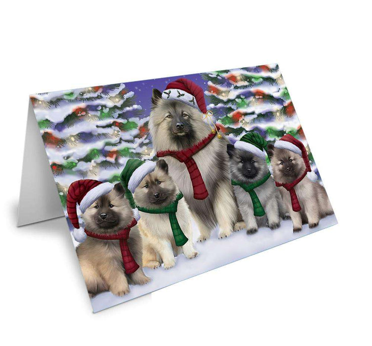 Keeshonds Dog Christmas Family Portrait in Holiday Scenic Background Handmade Artwork Assorted Pets Greeting Cards and Note Cards with Envelopes for All Occasions and Holiday Seasons GCD62177