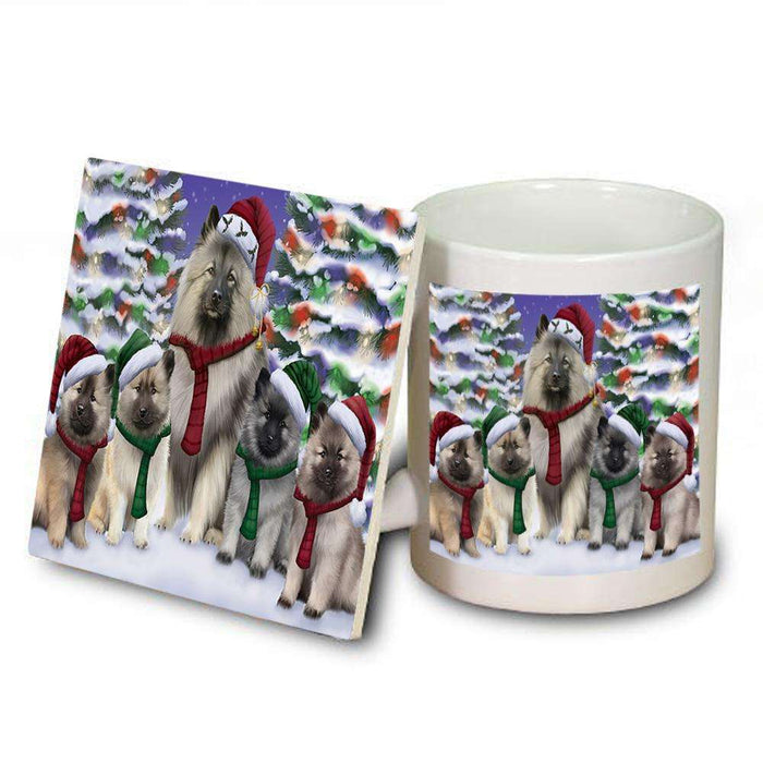 Keeshonds Dog Christmas Family Portrait in Holiday Scenic Background  Mug and Coaster Set MUC52708