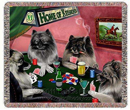 Keeshonds Dogs Playing Poker Woven Throw Blanket 54 x 38