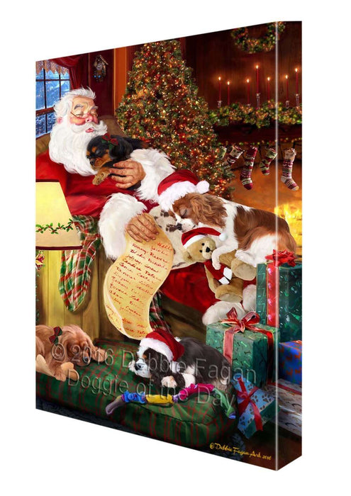 King Charles Cavalier Spaniel Dog and Puppies Sleeping with Santa Canvas Gallery Wrap 1.5" Inch