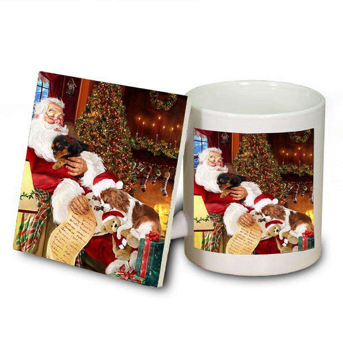 King Charles Spaniel Dog with Puppies Sleeping with Santa Mug & Coaster Set