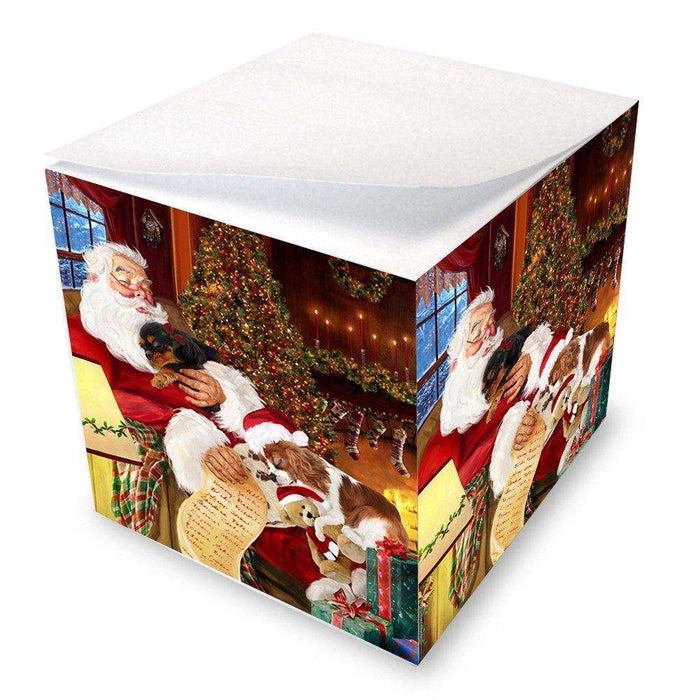 King Charles Spaniel Dog with Puppies Sleeping with Santa Note Cube