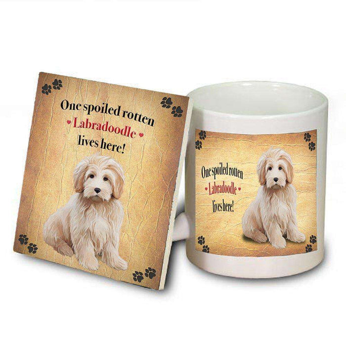 Labradoodle Portrait Spoiled Rotten Dog Coaster and Mug Combo Gift Set