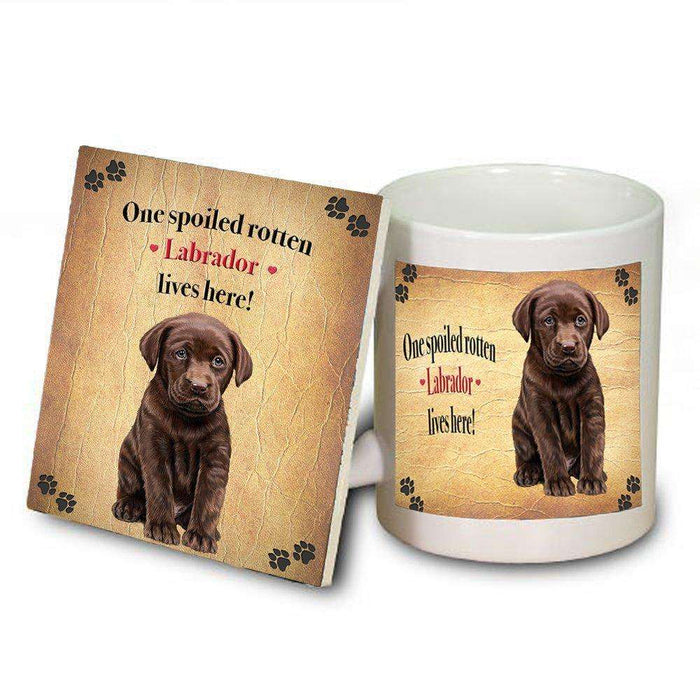 Labrador Brown Portrait Spoiled Rotten Dog Coaster and Mug Combo Gift Set