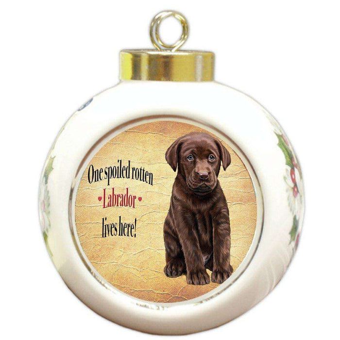 Labrador Brown Spoiled Rotten Dog Round Ceramic Christmas Ornament