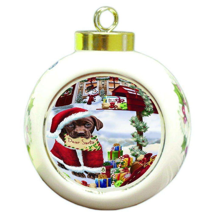 Labrador Dear Santa Letter Christmas Holiday Mailbox Dog Round Ball Ornament D104