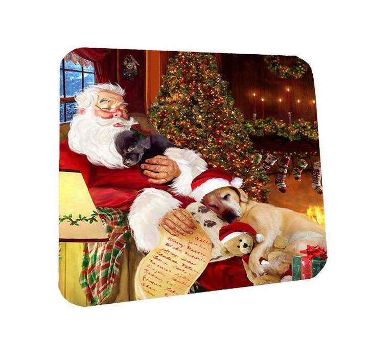 Labrador Dog and Puppies Sleeping with Santa Coasters Set of 4