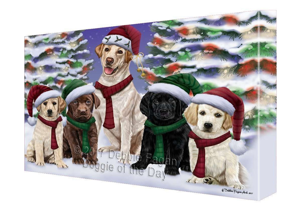 Labrador Dog Christmas Family Portrait in Holiday Scenic Background Canvas Wall Art
