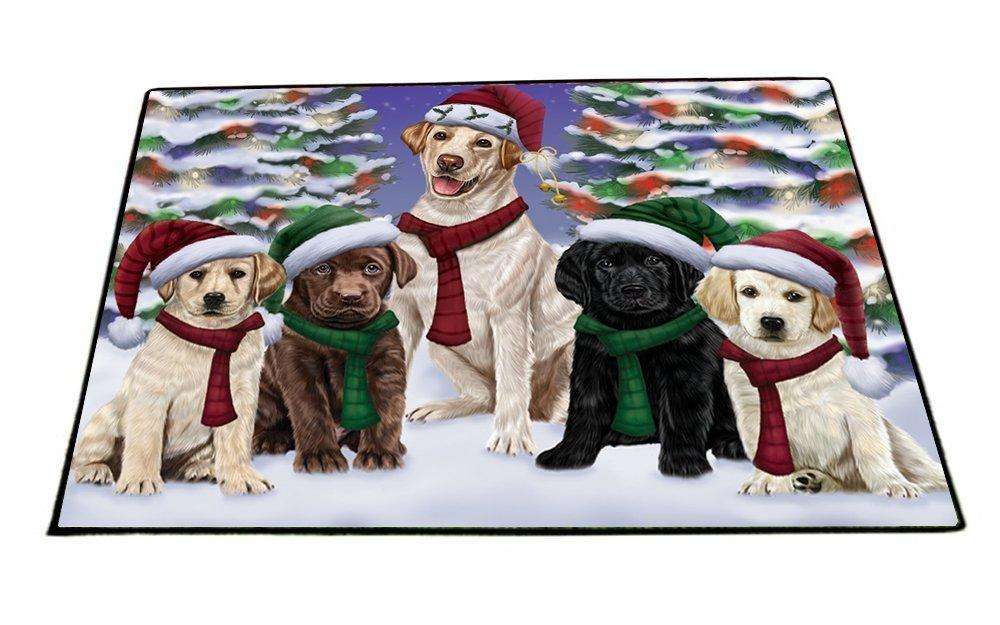 Labrador Dog Christmas Family Portrait in Holiday Scenic Background Indoor/Outdoor Floormat