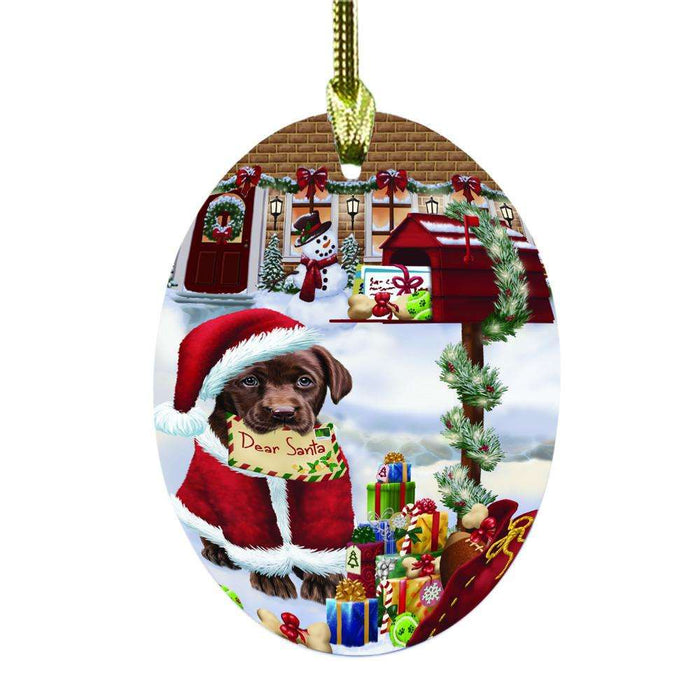 Labrador Dog Dear Santa Letter Christmas Holiday Mailbox Oval Glass Christmas Ornament OGOR49057