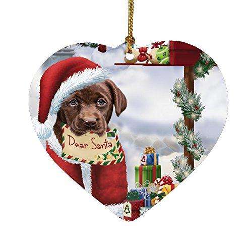 Labrador Dog Holiday Portrait with Santa Hat Heart Christmas Ornament