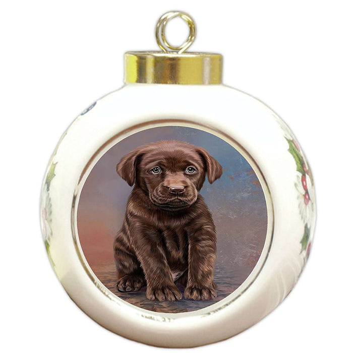 Labrador Puppy Dog Round Ball Christmas Ornament