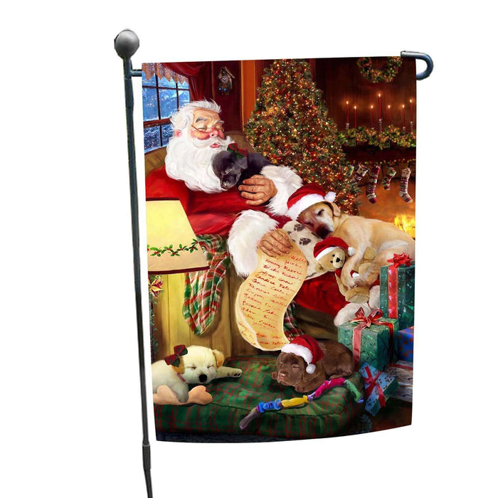 Labrador Retriever Dog and Puppies Sleeping with Santa Garden Flag