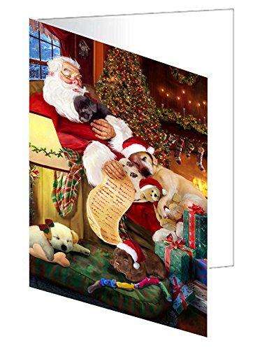 Labrador Retriever Dog and Puppies Sleeping with Santa Handmade Artwork Assorted Pets Greeting Cards and Note Cards with Envelopes for All Occasions and Holiday Seasons