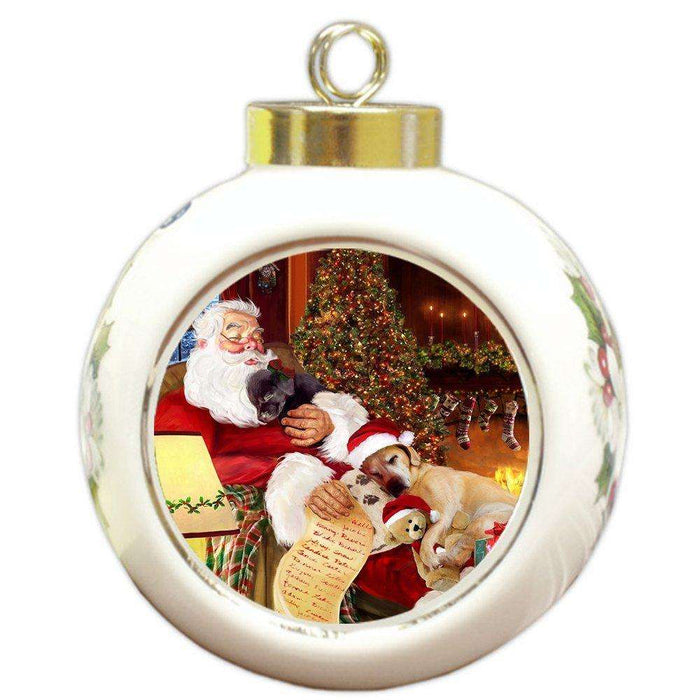Labrador Retriever Dog and Puppies Sleeping with Santa Round Ball Christmas Ornament D443