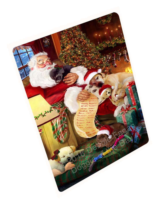 Labrador Retriever Dog and Puppies Sleeping with Santa Tempered Cutting Board