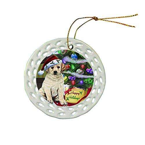 Labrador Retriever Dog Christmas Doily Ceramic Ornament