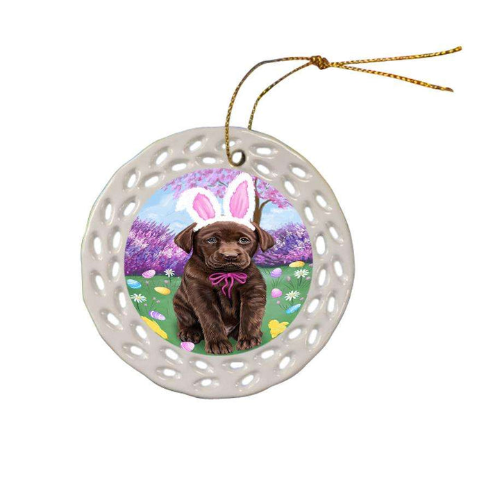 Labrador Retriever Dog Easter Holiday Ceramic Doily Ornament DPOR49172