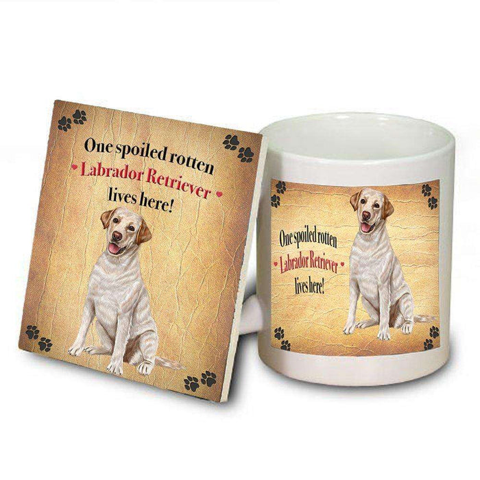 Labrador Retriever Yellow Portrait Spoiled Rotten Dog Coaster and Mug Combo Gift Set