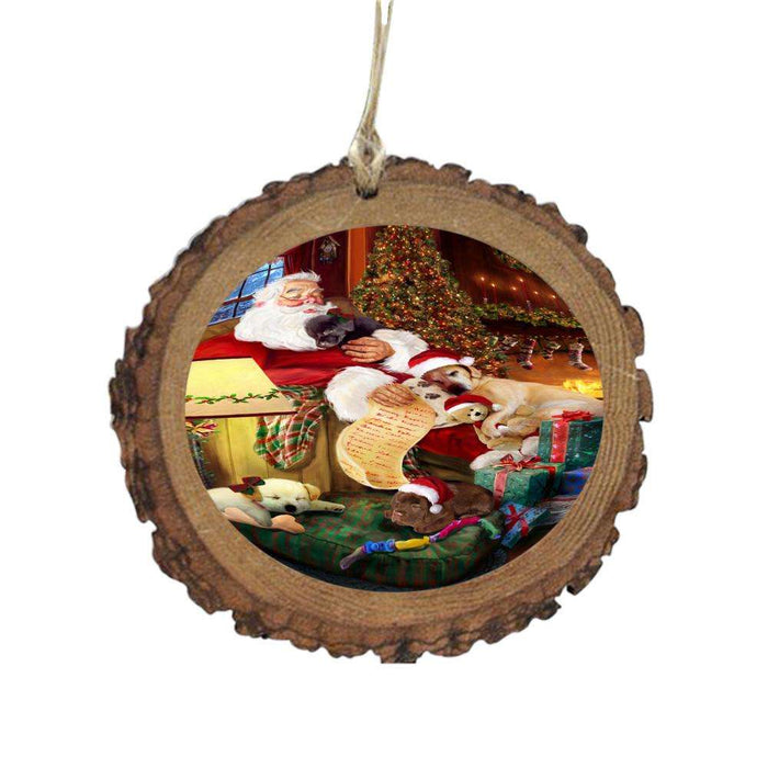 Labrador Retrievers Dog and Puppies Sleeping with Santa Wooden Christmas Ornament WOR49293