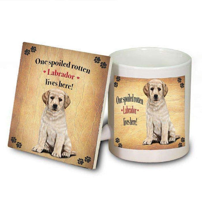 Labrador Yellow Portrait Spoiled Rotten Dog Coaster and Mug Combo Gift Set