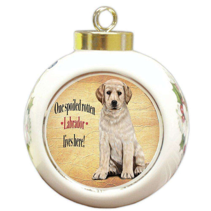 Labrador Yellow Spoiled Rotten Dog Round Ceramic Christmas Ornament