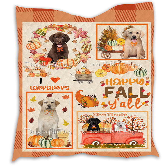 Happy Fall Y'all Pumpkin Labrador Dogs Quilt Bed Coverlet Bedspread - Pets Comforter Unique One-side Animal Printing - Soft Lightweight Durable Washable Polyester Quilt
