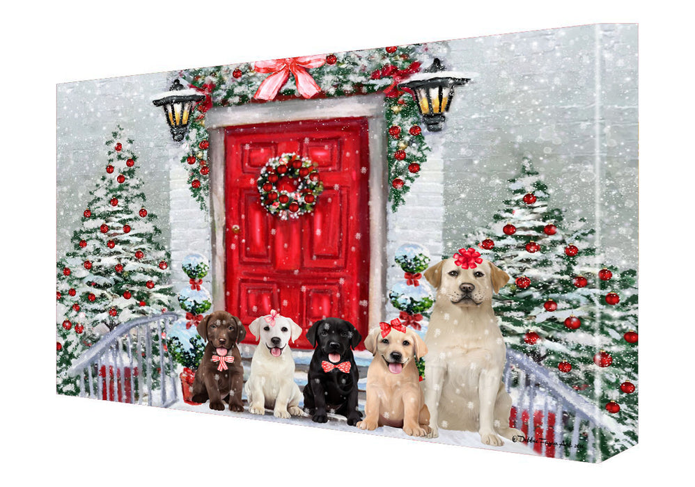 Christmas Holiday Welcome Labrador Retriever Dogs Canvas Wall Art - Premium Quality Ready to Hang Room Decor Wall Art Canvas - Unique Animal Printed Digital Painting for Decoration