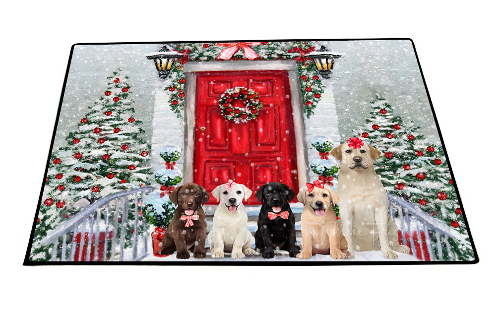 Christmas Holiday Welcome Labrador Retriever Dogs Floor Mat- Anti-Slip Pet Door Mat Indoor Outdoor Front Rug Mats for Home Outside Entrance Pets Portrait Unique Rug Washable Premium Quality Mat