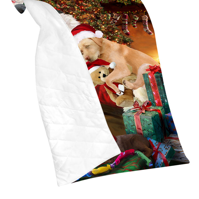 Santa Sleeping with Labrador Retriever Dogs Quilt