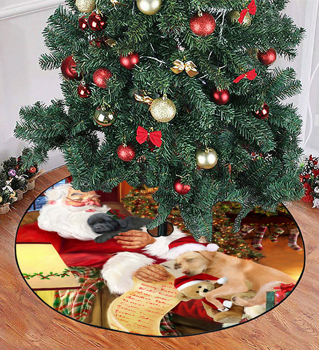 Santa Sleeping with Labrador Retriever Dogs Christmas Tree Skirt