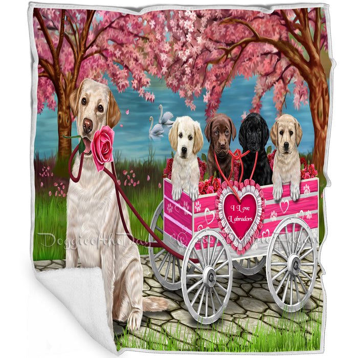 I Love Labrador Dogs in a Cart Art Portrait Print Woven Throw Sherpa Plush Fleece Blanket