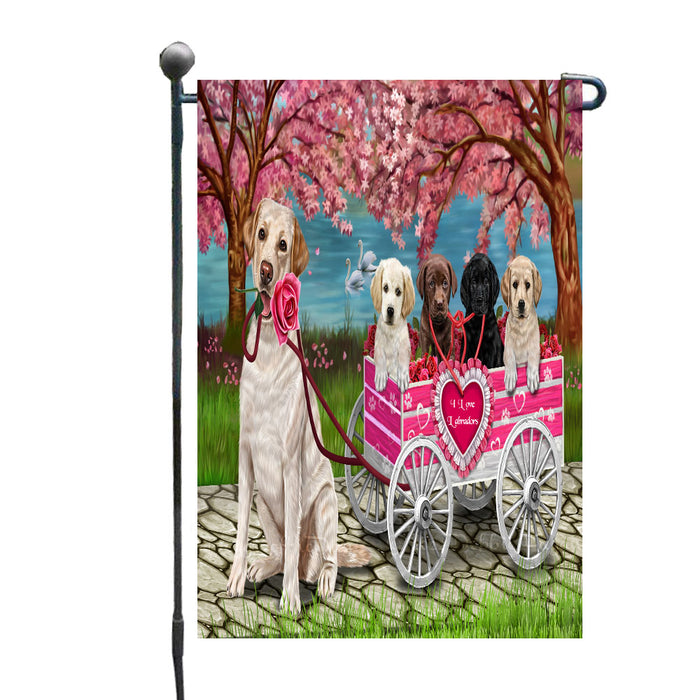 I Love Labrador Dogs in a Cart Garden Flags Outdoor Decor for Homes and Gardens Double Sided Garden Yard Spring Decorative Vertical Home Flags Garden Porch Lawn Flag for Decorations