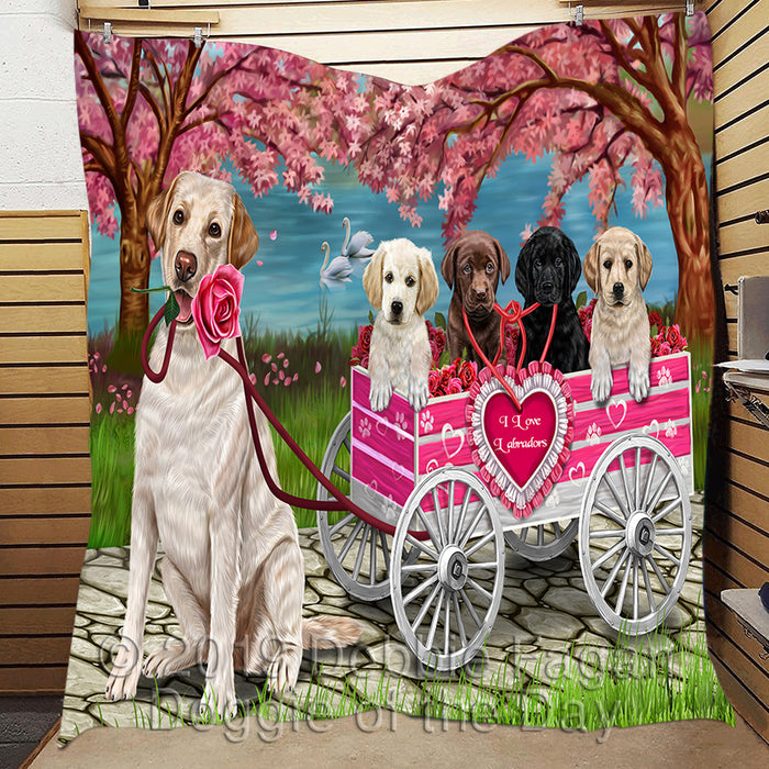 I Love Labrador Dogs in a Cart Quilt