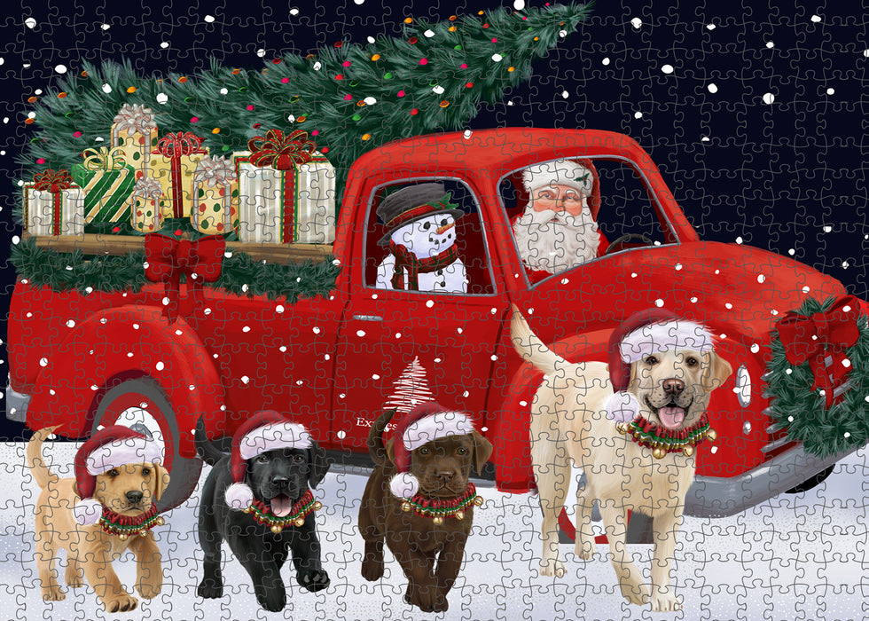 Christmas Express Delivery Red Truck Running Labrador Retriever Dogs Puzzle with Photo Tin PUZL99724