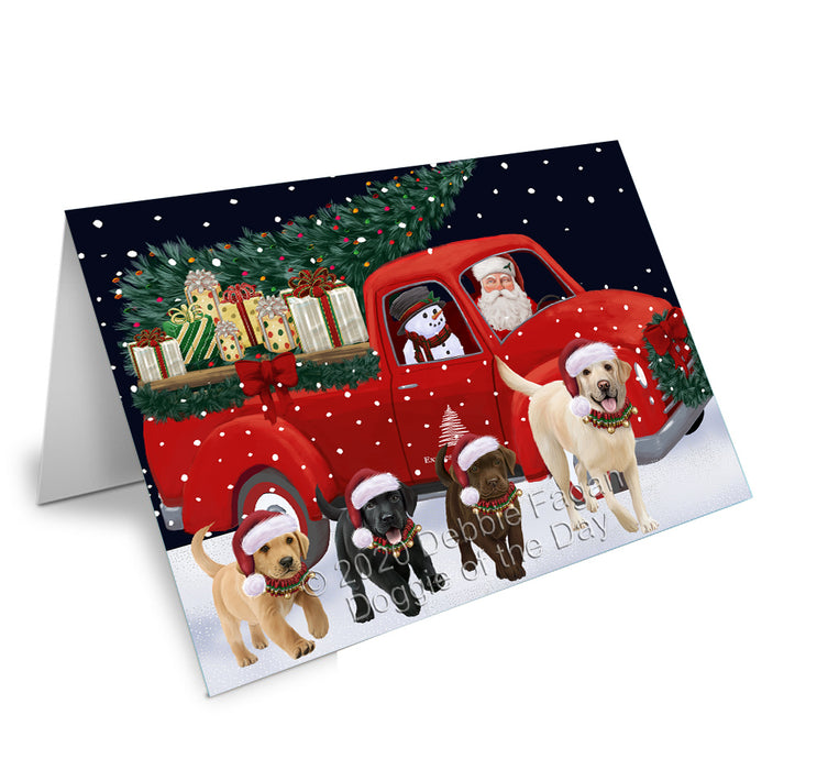 Christmas Express Delivery Red Truck Running Labrador Retriever Dogs Handmade Artwork Assorted Pets Greeting Cards and Note Cards with Envelopes for All Occasions and Holiday Seasons GCD75158