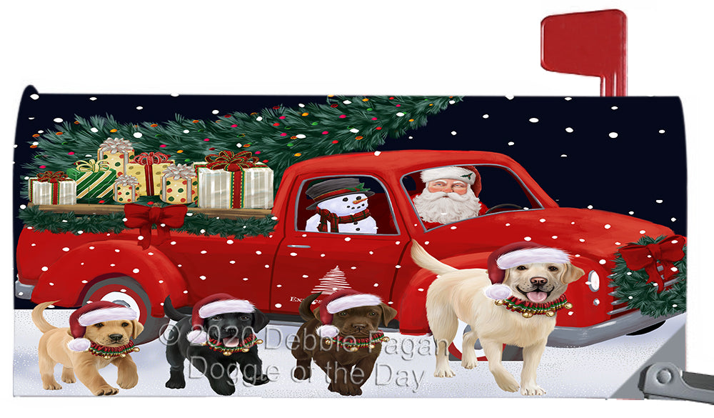 Christmas Express Delivery Red Truck Running Labrador Retriever Dog Magnetic Mailbox Cover Both Sides Pet Theme Printed Decorative Letter Box Wrap Case Postbox Thick Magnetic Vinyl Material