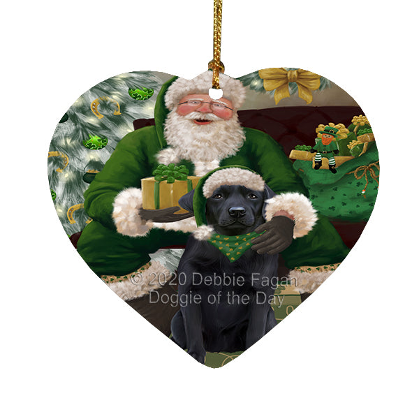 Christmas Irish Santa with Gift and Labrador Dog Heart Christmas Ornament RFPOR58280