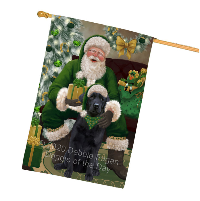 Christmas Irish Santa with Gift and Labrador Dog House Flag FLG66710