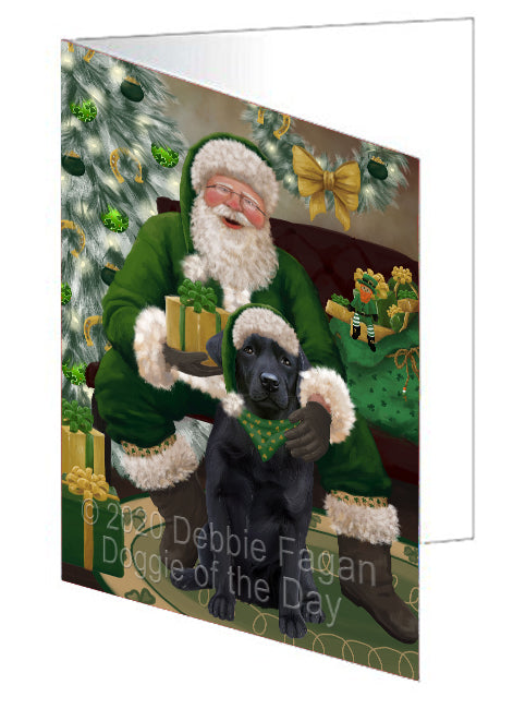 Christmas Irish Santa with Gift and Labrador Dog Handmade Artwork Assorted Pets Greeting Cards and Note Cards with Envelopes for All Occasions and Holiday Seasons GCD75884