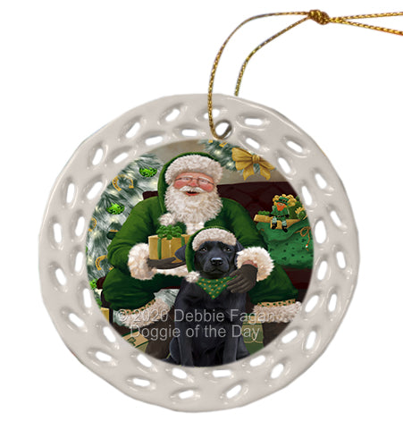 Christmas Irish Santa with Gift and Labrador Dog Doily Ornament DPOR59500