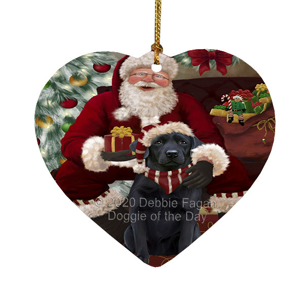 Santa's Christmas Surprise Labrador Dog Heart Christmas Ornament RFPOR58378