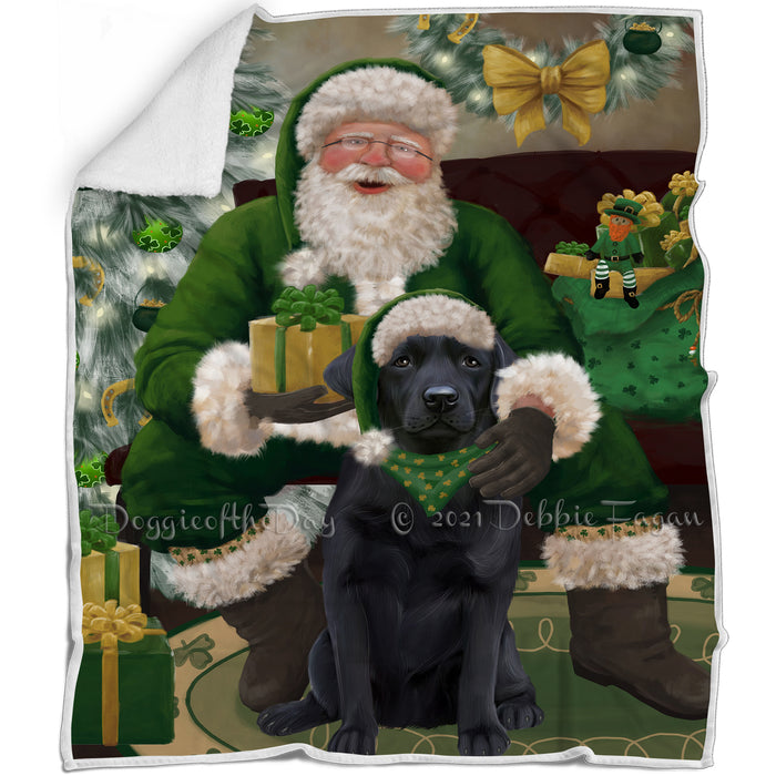 Christmas Irish Santa with Gift and Labrador Dog Blanket BLNKT141398