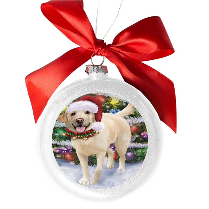 Trotting in the Snow Labrador Retriever Dog White Round Ball Christmas Ornament WBSOR49451