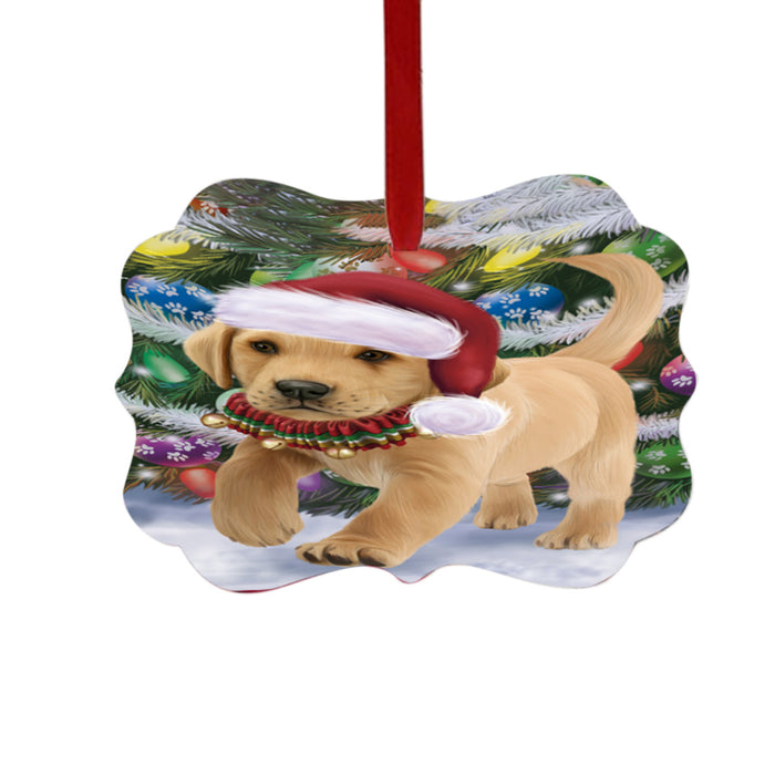 Trotting in the Snow Labrador Retriever Dog Double-Sided Photo Benelux Christmas Ornament LOR49454