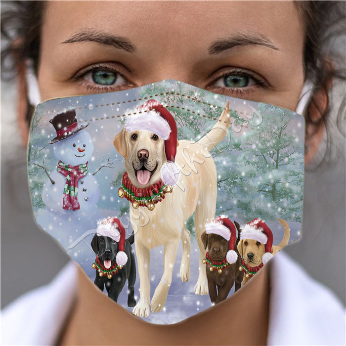 Christmas Running Fammily Labrador Retriever Dogs Face Mask FM48724