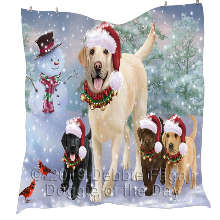 Christmas Running Fammily Labrador Retriever Dogs Quilt