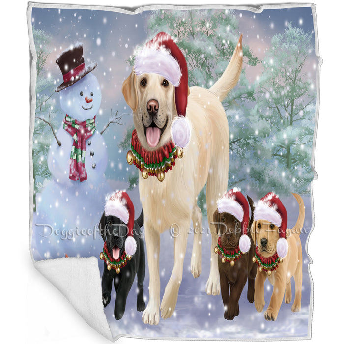 Christmas Running Family Dogs Labrador Retrievers Dog Blanket BLNKT105357