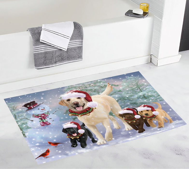 Christmas Running Fammily Labrador Retriever Dogs Bath Mat